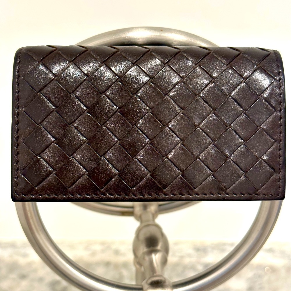 BOTTEGA VENETA INTRECCIATO CARD CASE- Dark Brown